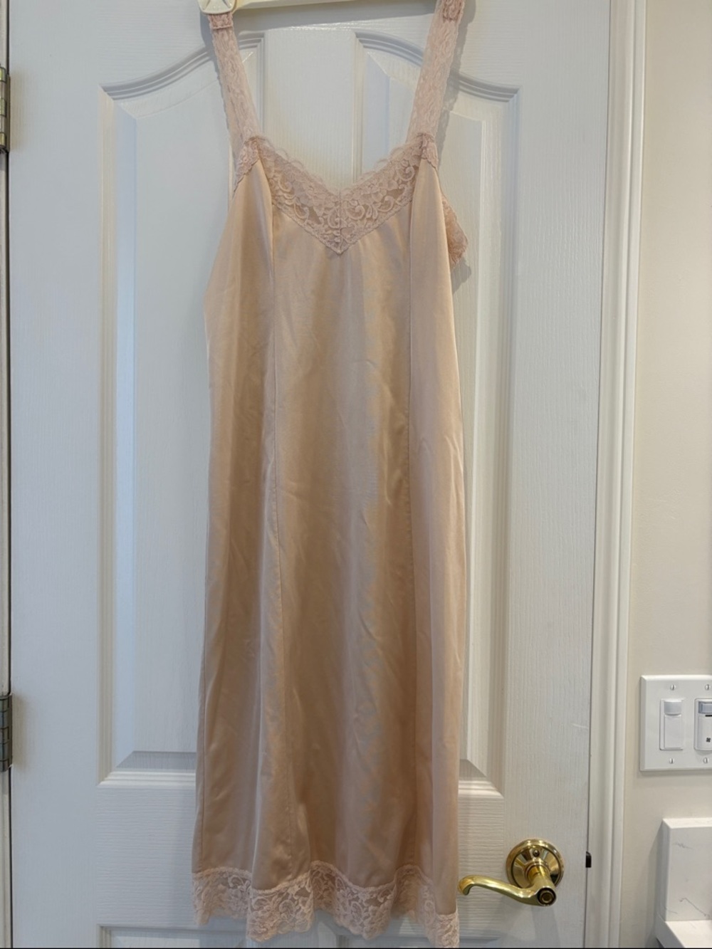 Lace-Trim Satin Slip Dress in Nude Blush